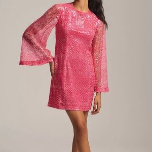 Pink bell-sleeve sequin dress